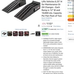 Black Widow Plastic Car Service Ramps - Lifts Vehicles 6.25" H for Maintenance or Oil Changes - Each Ramp is 12" W and 10,000 lbs. Capacity Per Pair-P