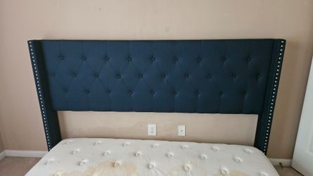 Blue Upholstered Headboard Panel king size bed frame