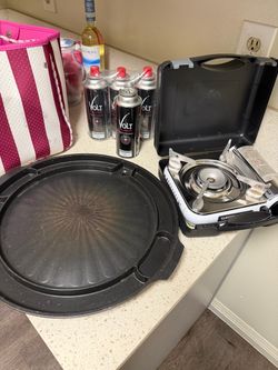 Portable Butane Stove with Grill Pan and Gas Canisters