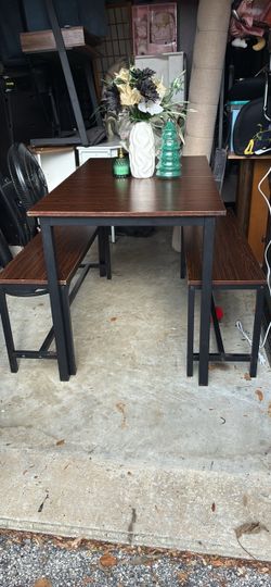 Dining Table Set with Two Benches