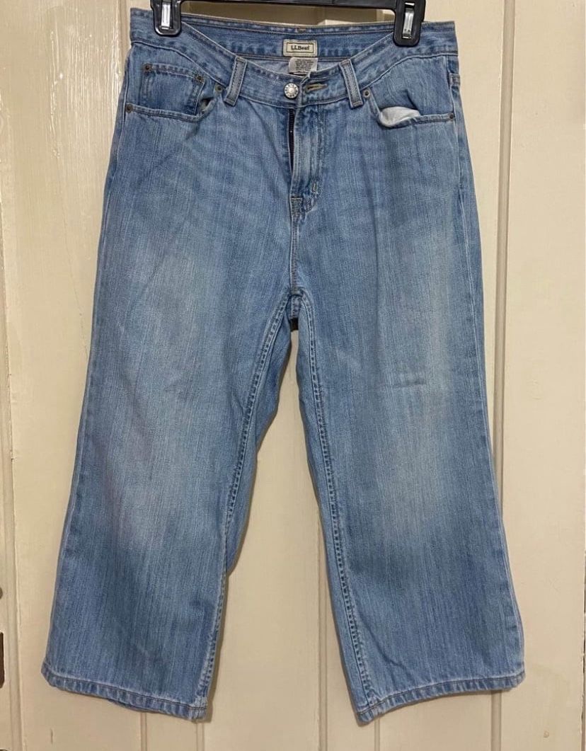 L.L.Bean Vtg Pants Womens 8p Blue Crop Jeans Baggy 90s