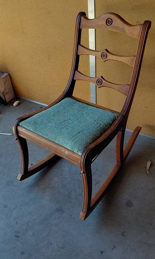 Chairs: Vintage Wooden Rocking Chair w/ Upholstered Seat - $30
