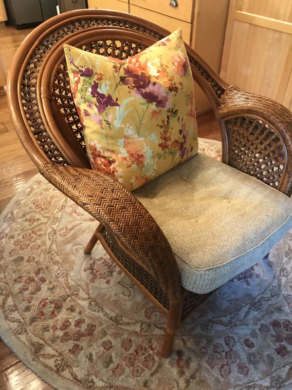 Wicker Pier One chair with cushion for Sale in Portland, OR OfferUp