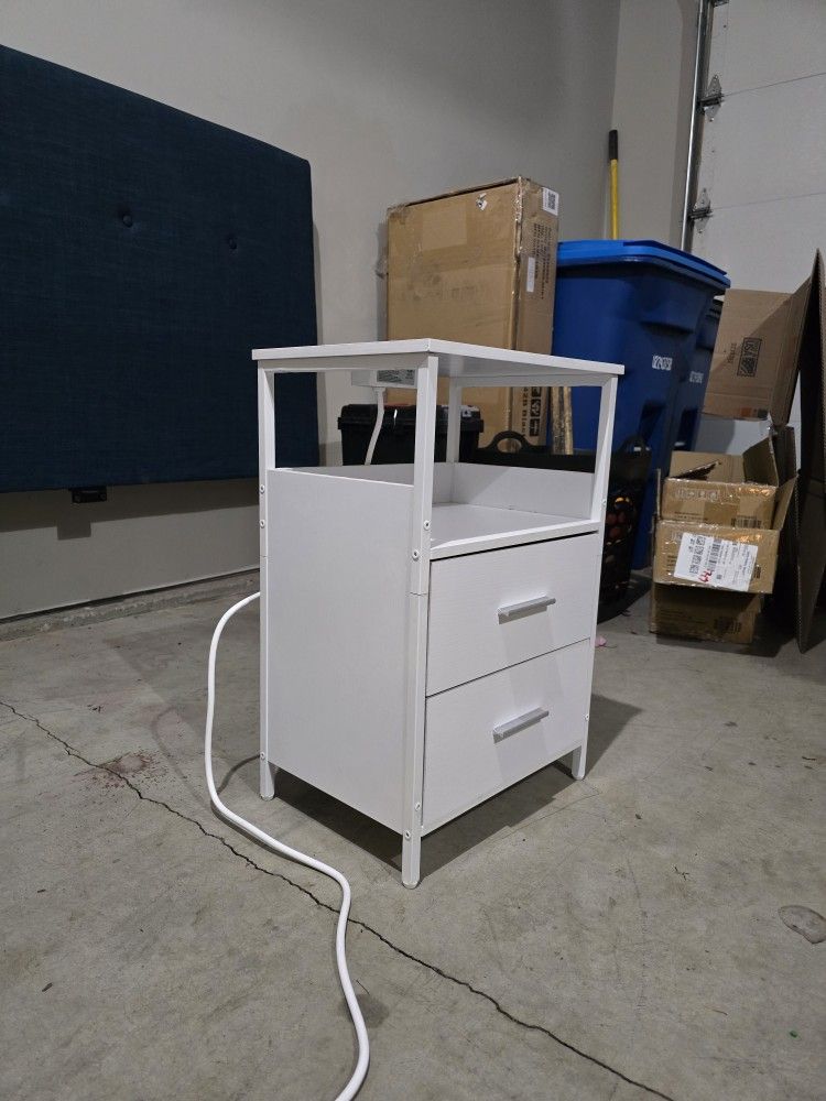 White Side Table With Charging Outlet