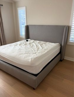 Restoration Hardware King Upholstered Bed Frame Grey