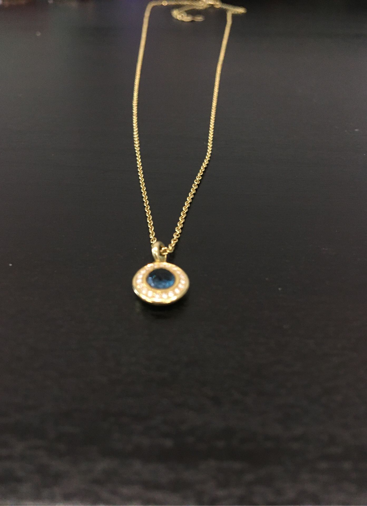 Sapphire & diamond surrounded pendant Neiman Marcus 14k yellow gold chain