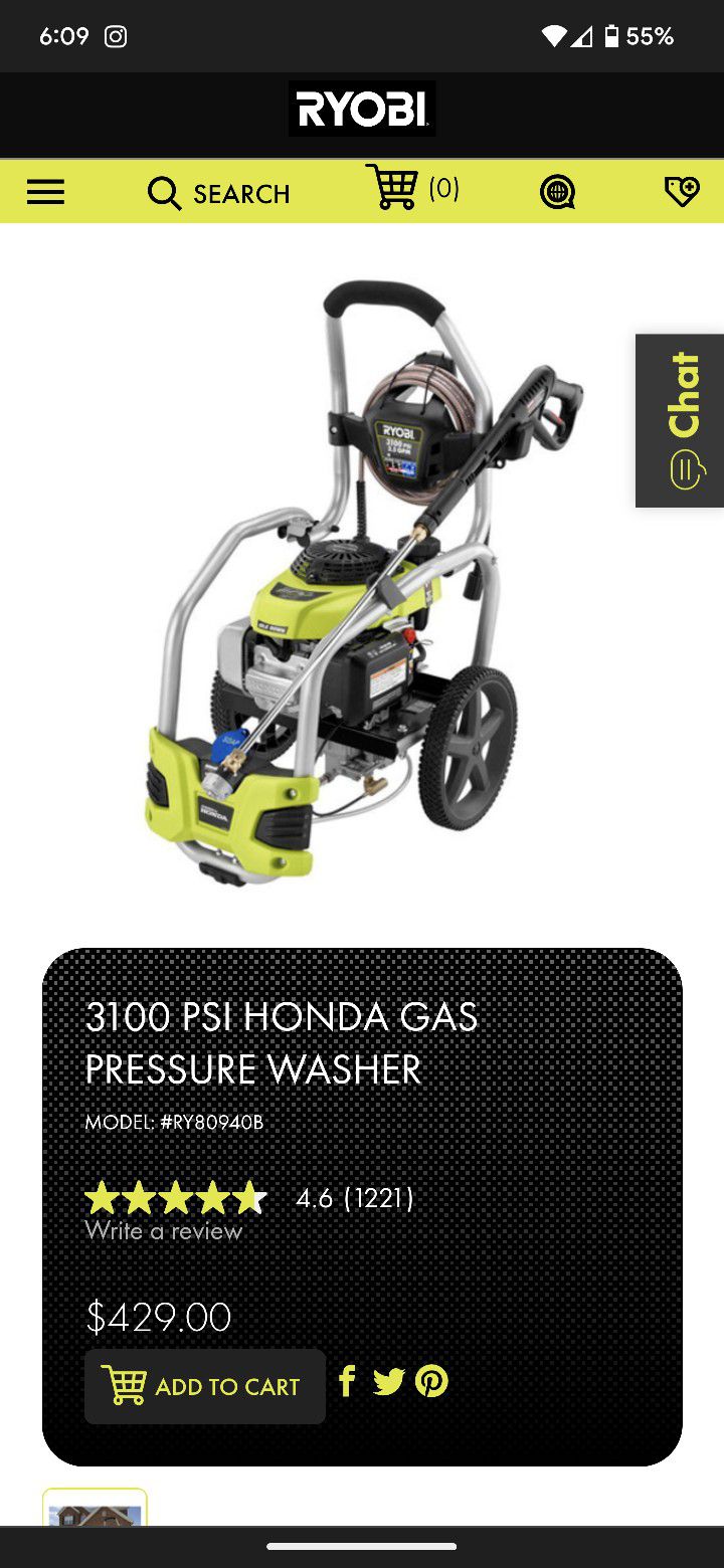 Honda Pressure Washer 3100 PSI Gas Powered