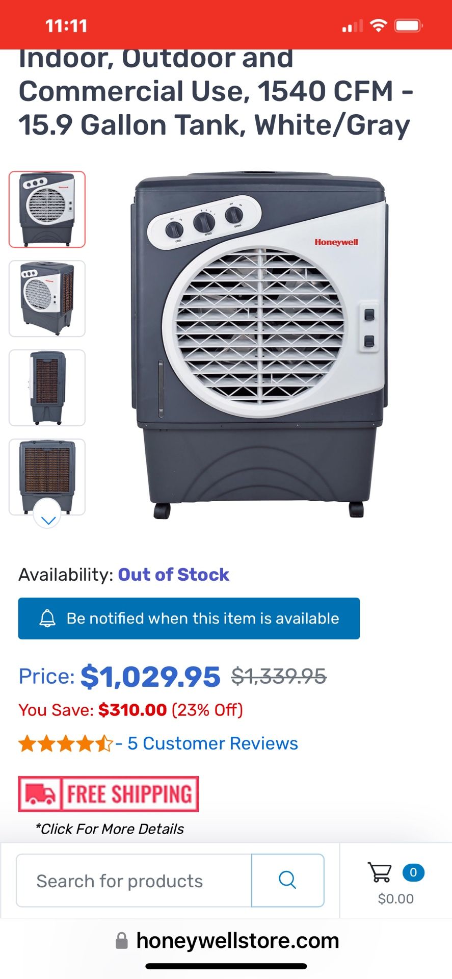 Swamp cooler  Open box test it brand new condition Honeywell CO60PM Evaporative Air Cooler For Indoor, Outdoor and Commercial Use, 1540 CFM - 15.9 Gal