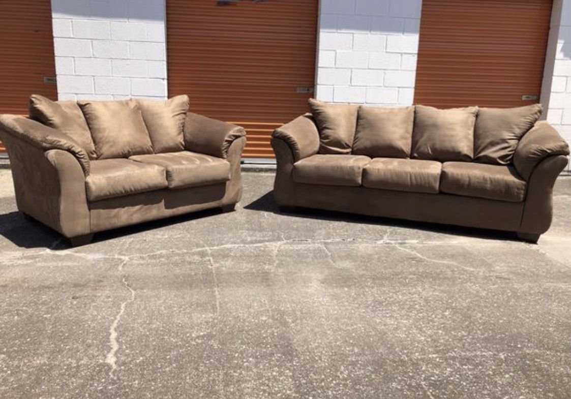 Brown suede sofas