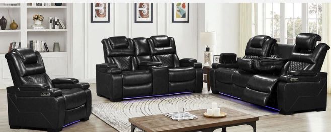 Woodland Black 3-Piece Power Reclining Living Room Set (Recliner, Couch Sofa Options 
