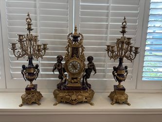 French Empire Style Mantel Clock and Candelabra Set