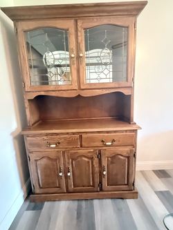 Oak Wood China Hutch Cabinet