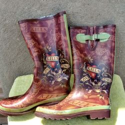 ED HARDY TAUCHO RAIN BOOTS SIZE 9