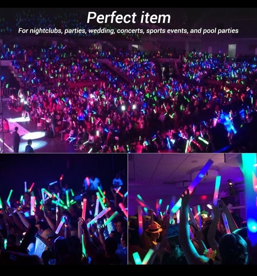 LED Light Up Foam Sticks , Color Changing Glow Party Supplies for Halloween, Raves, Concert, Wedding events