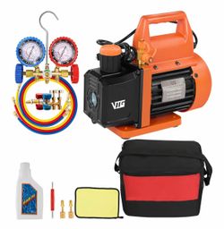 4.5 CFM AC Vacuum Pump and Gauge Set,for Mini Split/HVAC/Auto Systems,Manifold Gauge Kit Compatible with R134a R12 R22 R502,Includes 2 R134a Can Taps,