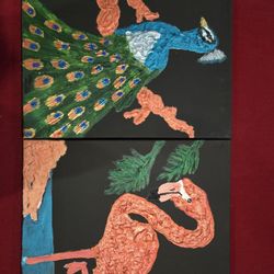 16x20 peacock and/or flamingo textured art 
