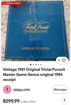 Vintage 1981 Original Trivial Pursuit Master Game Genus original 1984 receipt