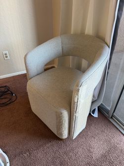 Beige Upholstered Barrel Accent Chair