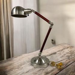 Vintage 1997 Adjustable Metal & Wood Desk Lamp Articulating Arm