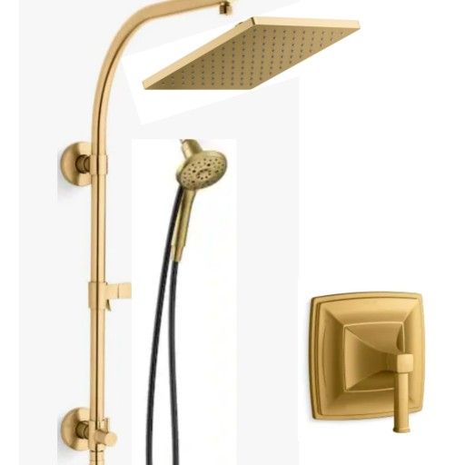Kohler Hydrorail Shower Spa System With 10" Rain Can, Hand Shower, And Riff Handle In Brushed Modern Brass (Valve Included)