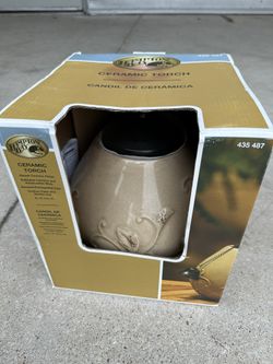 Hampton Bay 9 in. Ceramic Table Top Torch with Tan Glaze