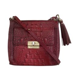 Brahmin Mimosa Red Melbourne Crocodile Embossed Crossbody Purse