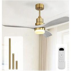 52 Inch  Flush Mount Ceiling Fan (White Whith Gold)