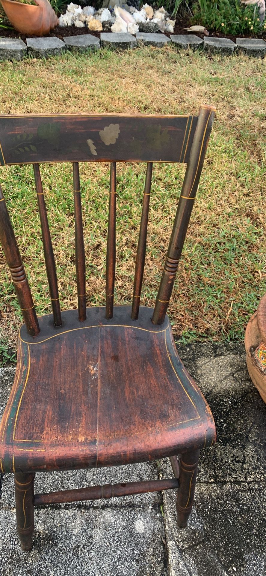 Old Brown Wood Chair With Stencils