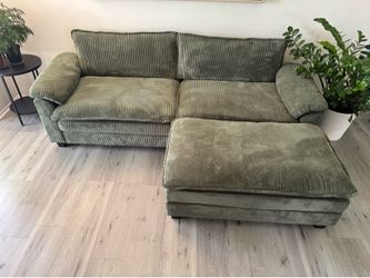 90 inch Green sofa bed with two removable ottomans