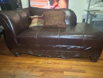 Brown Leather Chaise Lounge / Sectional Piece
