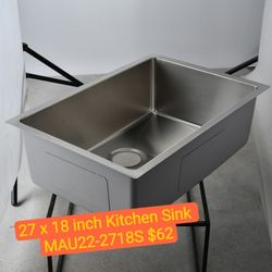 27 x 18 inch Kitchen Sink 18 Gauge Single Bowl, MAU22-2718S