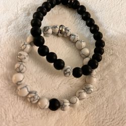 Twins 👯 Black & White Stone Elastic Bracelet 