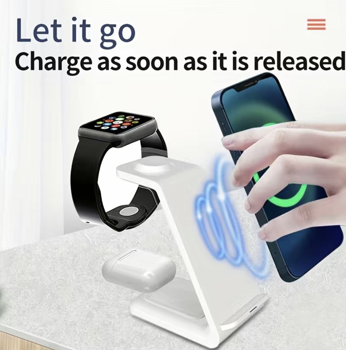 3 In 1 Magnetic Wireless Charger Stand, 15W Fast Charging Dock Station White