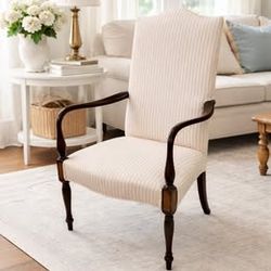 Elegant Traditional High-Back Armchair Upholstered Striped Accent Chair