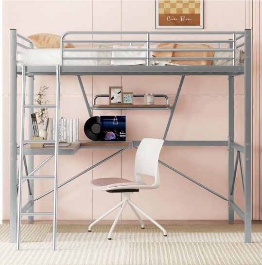 Full Size Loft Bed with Desk, Ladder, Shelf
