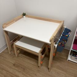 Ikea Flisat Kids Adjustable Desk/Art/Crafts Table w/Adjustable Bench & 2 Bins