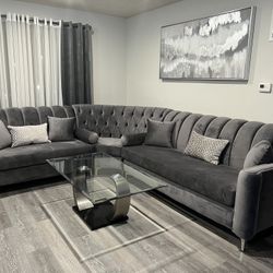 Modern Dark Gray Sectional with Pillows Included 