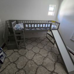 Twin Bed Frame With Stairs And Slide And Matress 