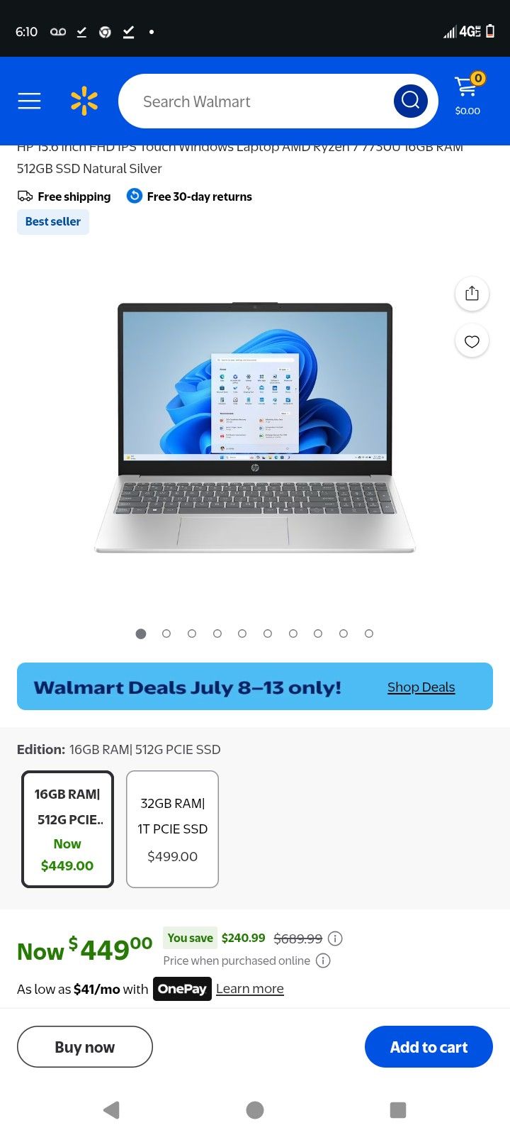 15.6 inch FHD Windows 11 Pro Laptop AMD Ryzen 7 7730U 16GB RAM 512GB SSD Natural Silver