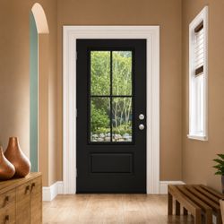 36 in. x 80 in. 3/4 Lite Clear Glass Black Steel Prehung Front Door