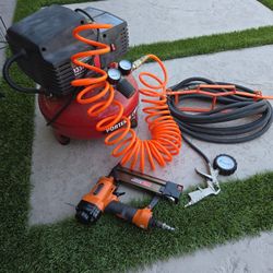 Porter Cable Pancake Compressor With Hoses And Nailer