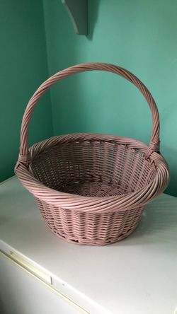 Pink Wicker Basket with Handle