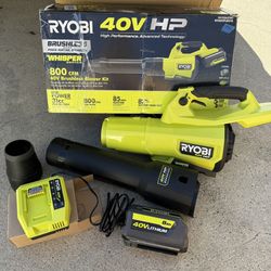 RYOBI 40V HP Brushless Whisper Series 180 MPH 800 CFM Cordless Battery Leaf Blower with 8.0 Ah Battery and Charger