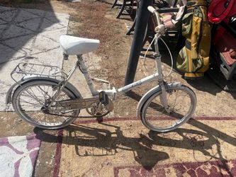 White Folding Bicycle with Rear Rack