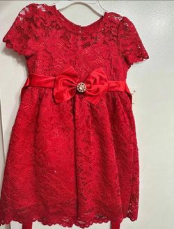 Girls Red Lace Holiday Dress with Bow