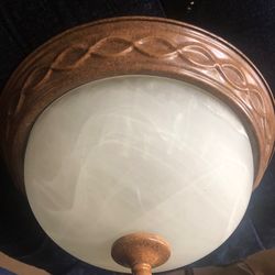 Bronze And Frosted White Glass 13” Ceiling Lamp