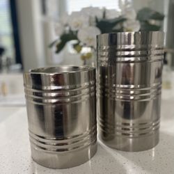 Silver Color Metal House Decor Or Candle Holders 6 X 7 And 6 X 9”