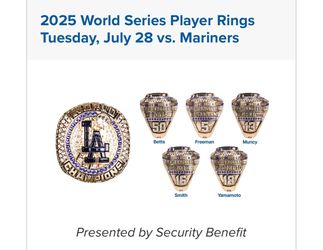 Dodgers vs Mariners 2025 World Series Replica Ring SGA