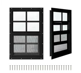 2 Pack Shed Windows, 16"x 16" Small Sliding Windows, Flush Mount Windows with Tempered Glass and Fiberglass Screen for Shed, Chicken Coop, Playhouse, 