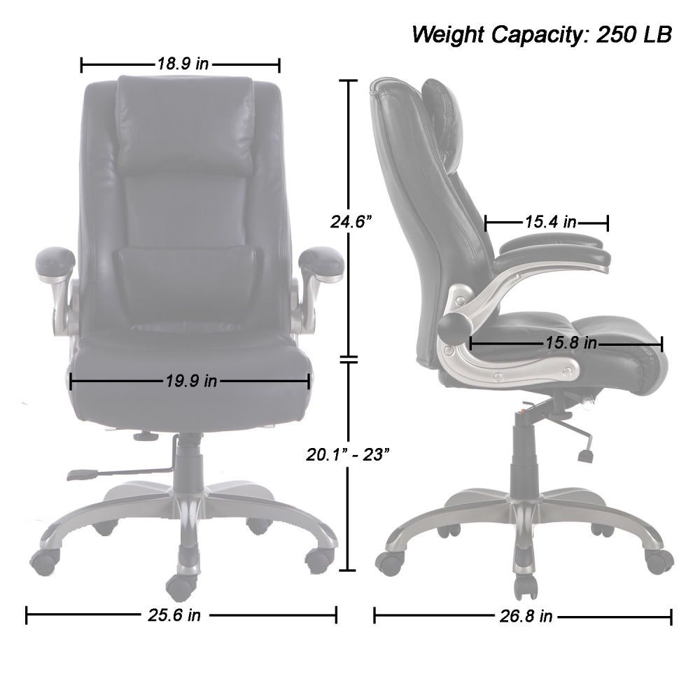 Qwork High Back Executive Office Chair with Flip-up Arms, Slideable Headrest Lumbar Support, Ergonomic Leather Computer Desk Chair Adjustable Height